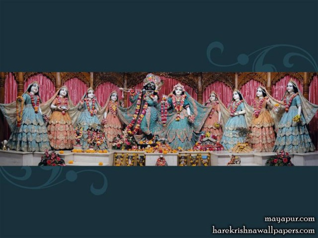 Sri Sri Radha Madhava with Ashta Sakhi Wallpaper (004)