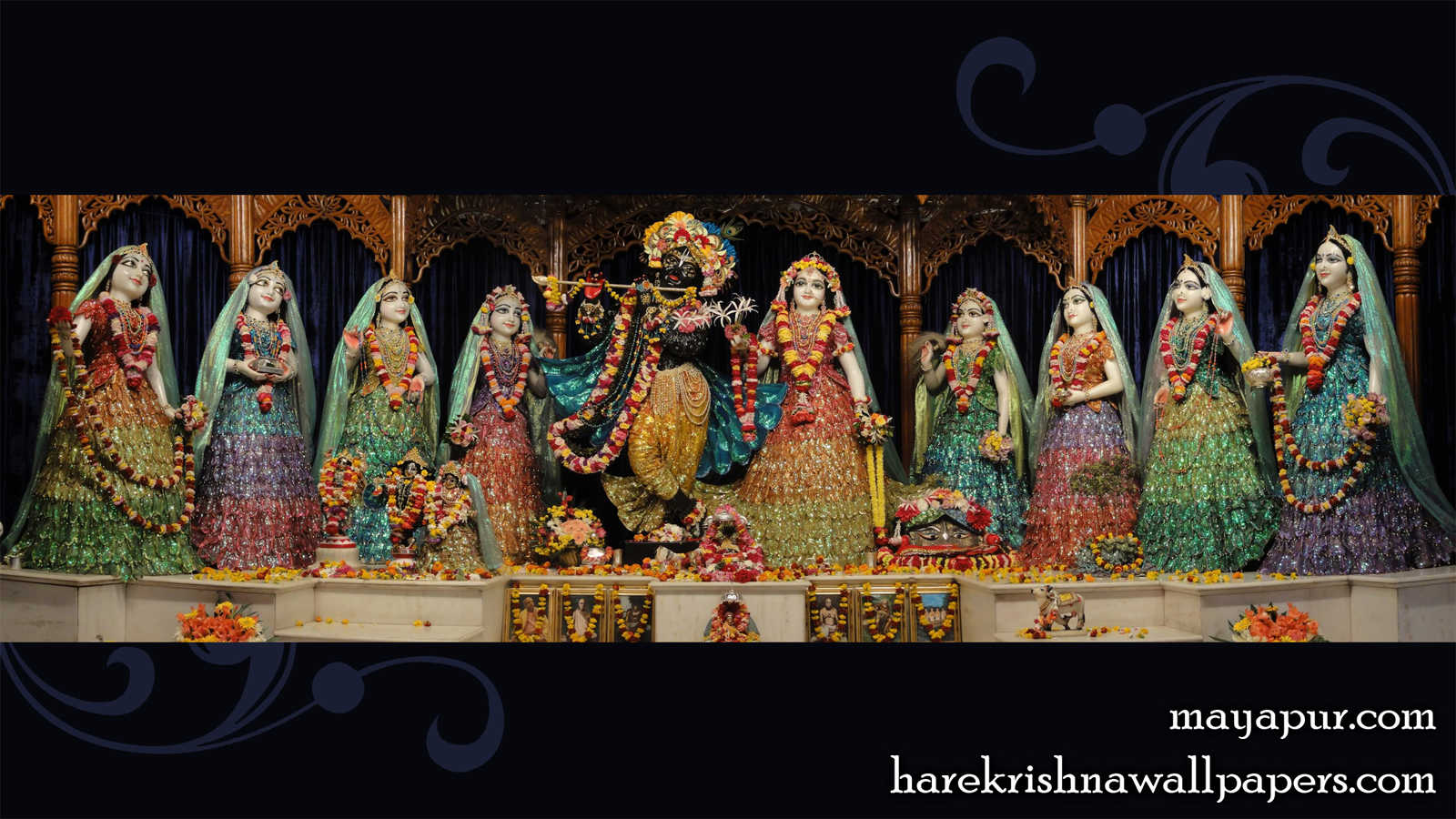 Sri Radha Madhava with Asta Sakhi Wallpaper (001) Size 1600x900 Download