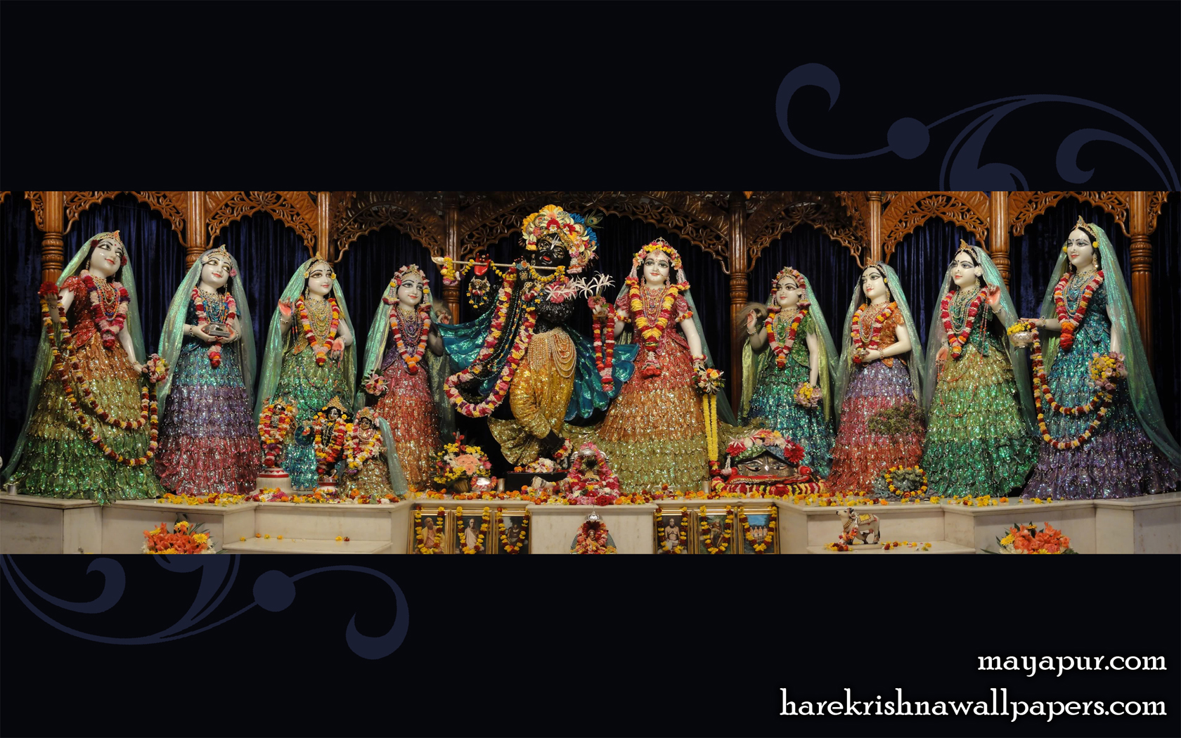 Sri Radha Madhava with Asta Sakhi Wallpaper (001) Size 1680x1050 Download