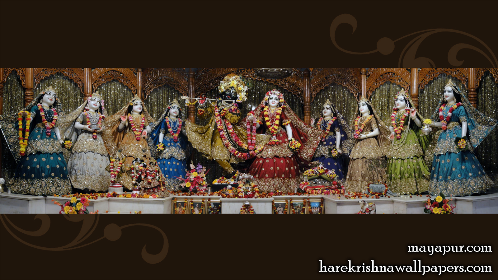 Sri Radha Madhava with Asta Sakhi Wallpaper (002) Size 1600x900 Download