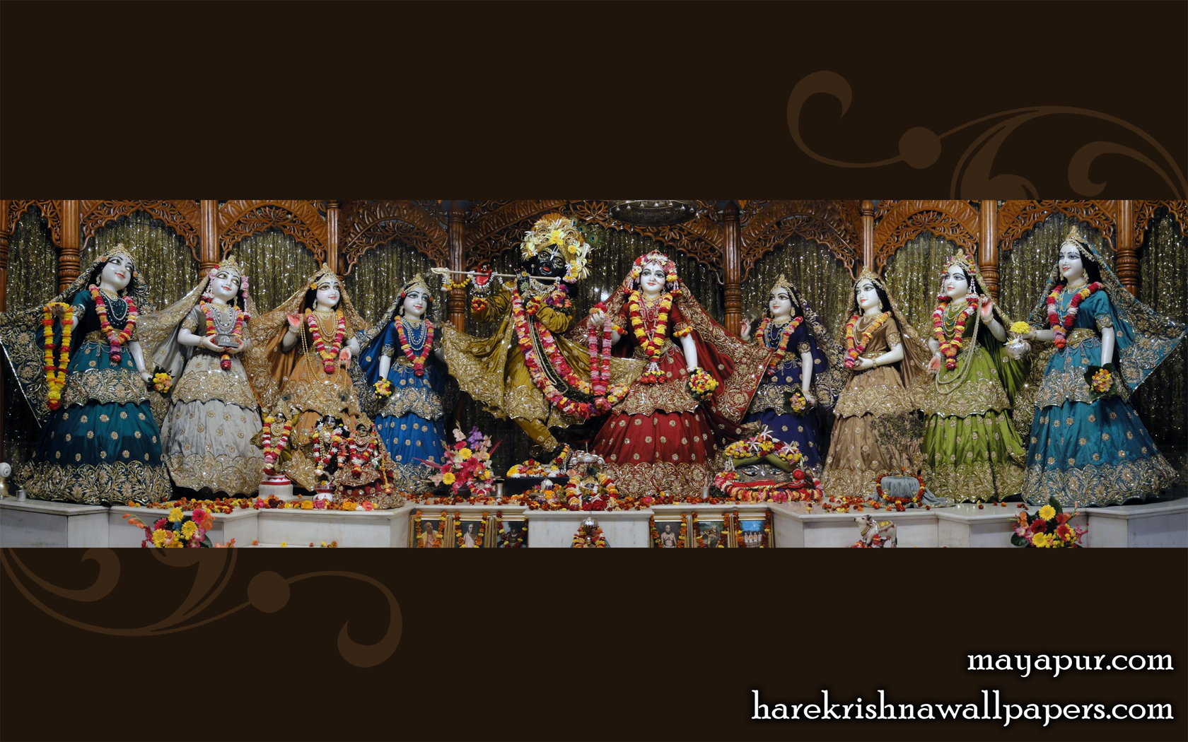Sri Radha Madhava with Asta Sakhi Wallpaper (002) Size 1680x1050 Download