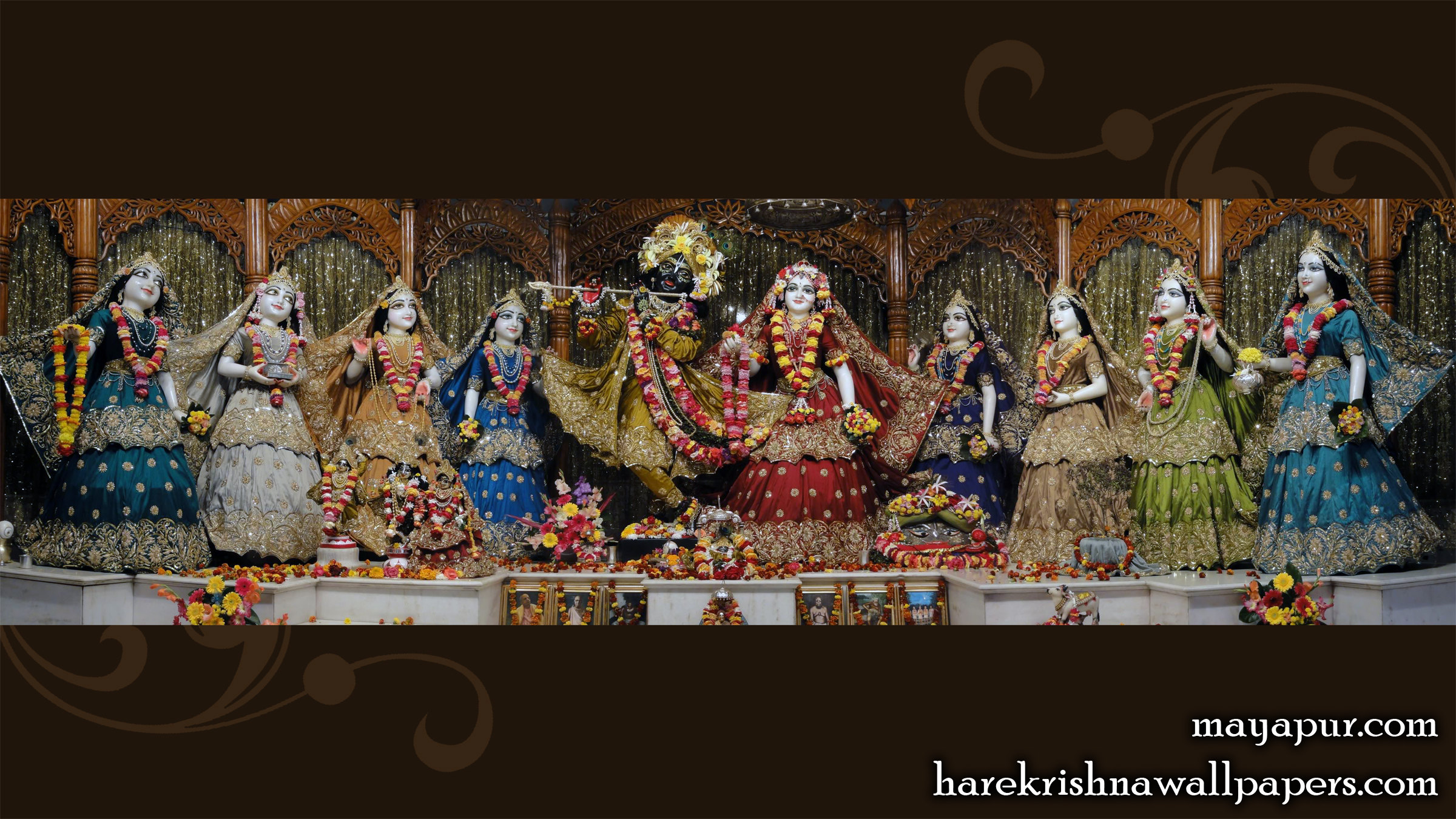 Sri Radha Madhava with Asta Sakhi Wallpaper (002) Size 2400x1350 Download