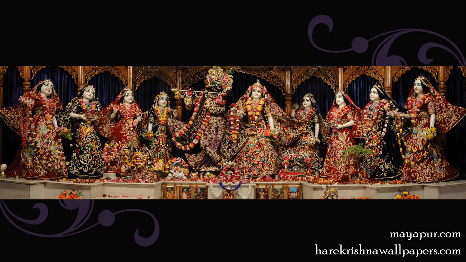 Sri Radha Madhava with Asta Sakhi Wallpaper (003) Size 1600x900 Download