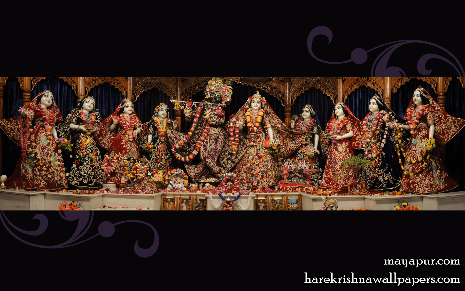 Sri Radha Madhava with Asta Sakhi Wallpaper (003) Size 1920x1200 Download