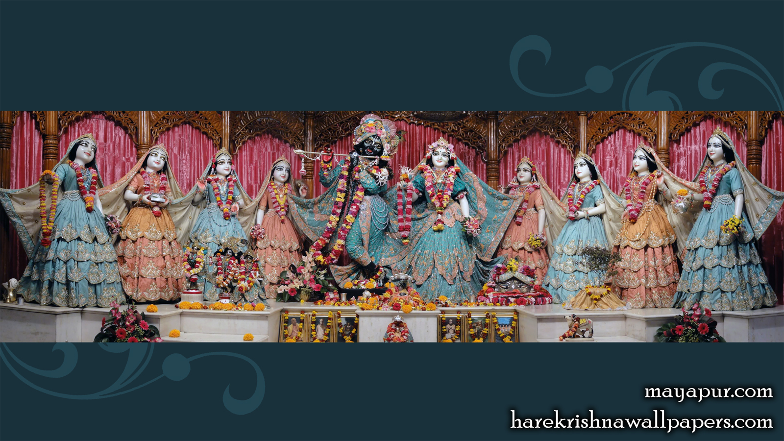 Sri Radha Madhava with Asta Sakhi Wallpaper (004) Size 1600x900 Download