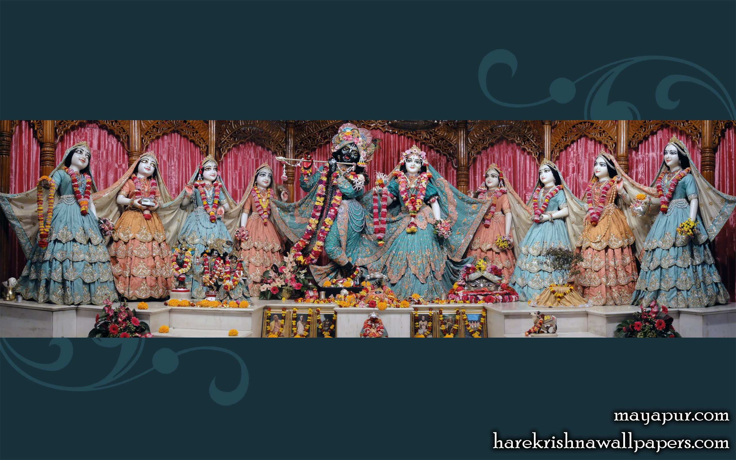 Sri Radha Madhava with Asta Sakhi Wallpaper (004) Size 2560x1600 Download