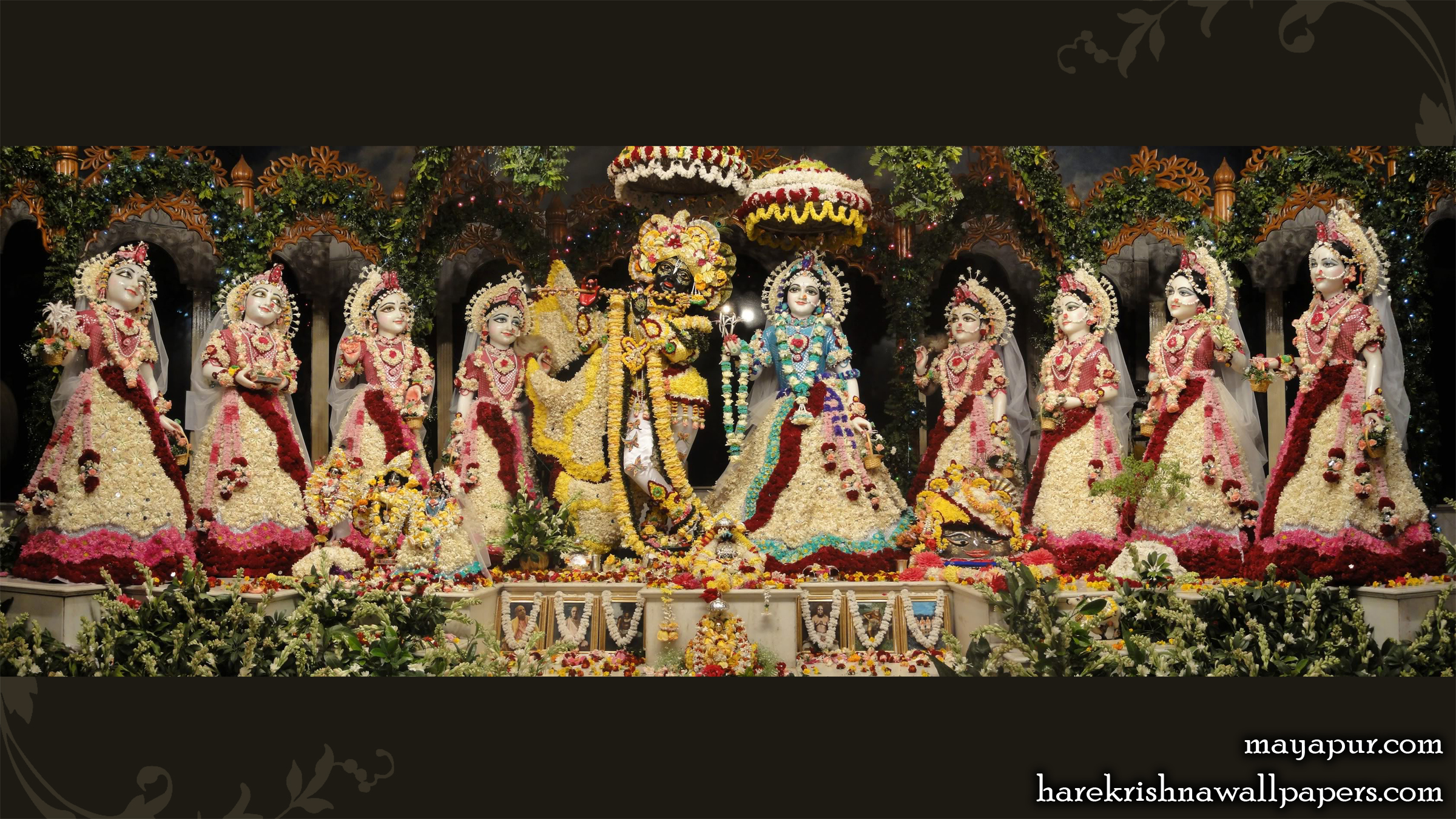 Sri Radha Madhava with Asta Sakhi Wallpaper (005) Size 2400x1350 Download