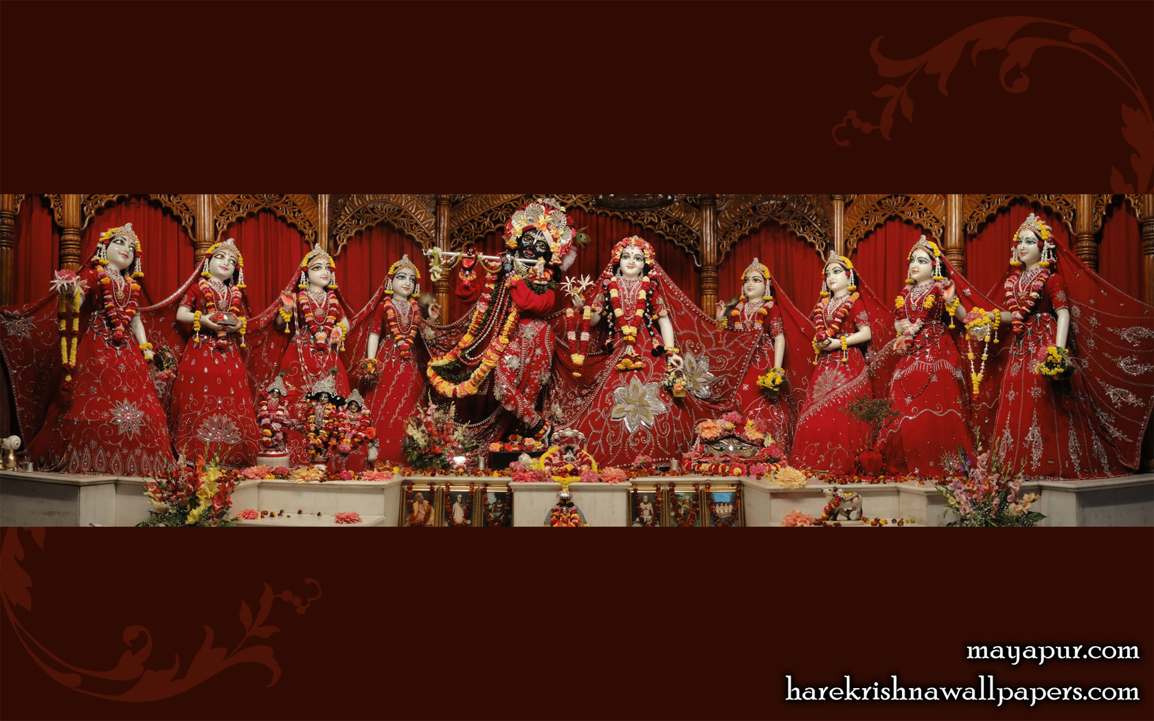 Sri Radha Madhava with Asta Sakhi Wallpaper (006) Size 1680x1050 Download
