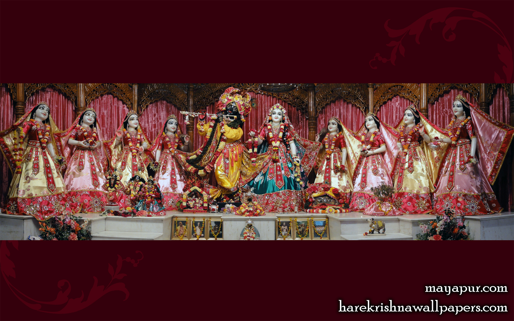 Sri Radha Madhava with Asta Sakhi Wallpaper (008) Size 1680x1050 Download