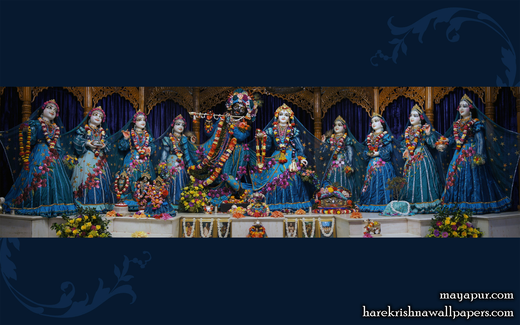 Sri Radha Madhava with Asta Sakhi Wallpaper (009) Size 1680x1050 Download