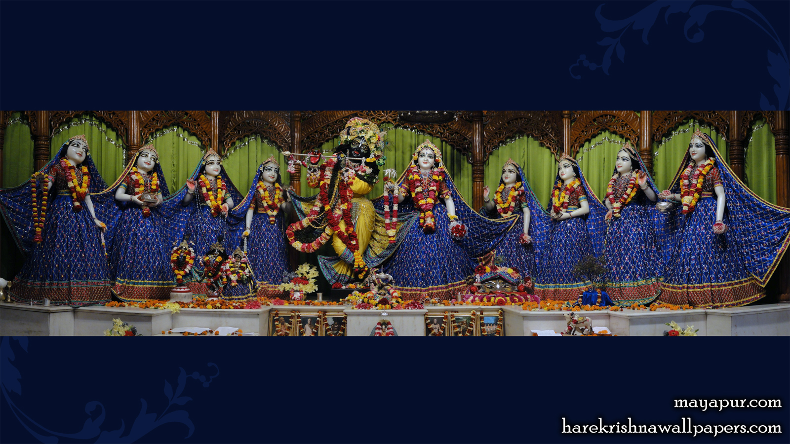Sri Radha Madhava with Asta Sakhi Wallpaper (010) Size 1600x900 Download