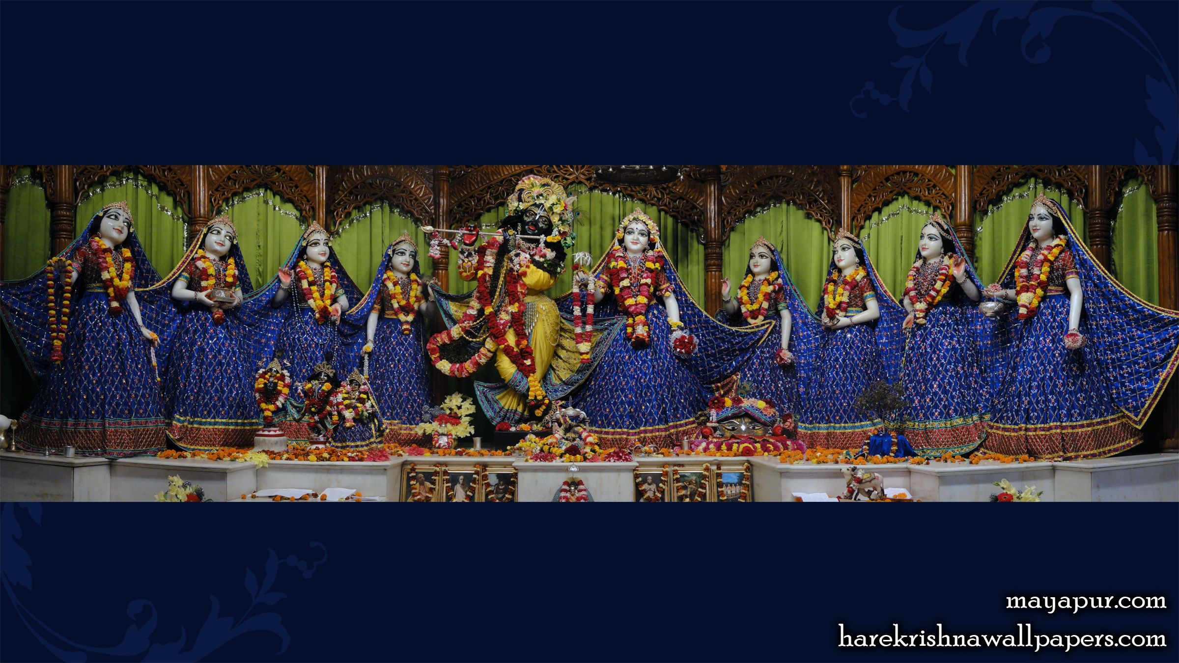 Sri Radha Madhava with Asta Sakhi Wallpaper (010) Size 2400x1350 Download