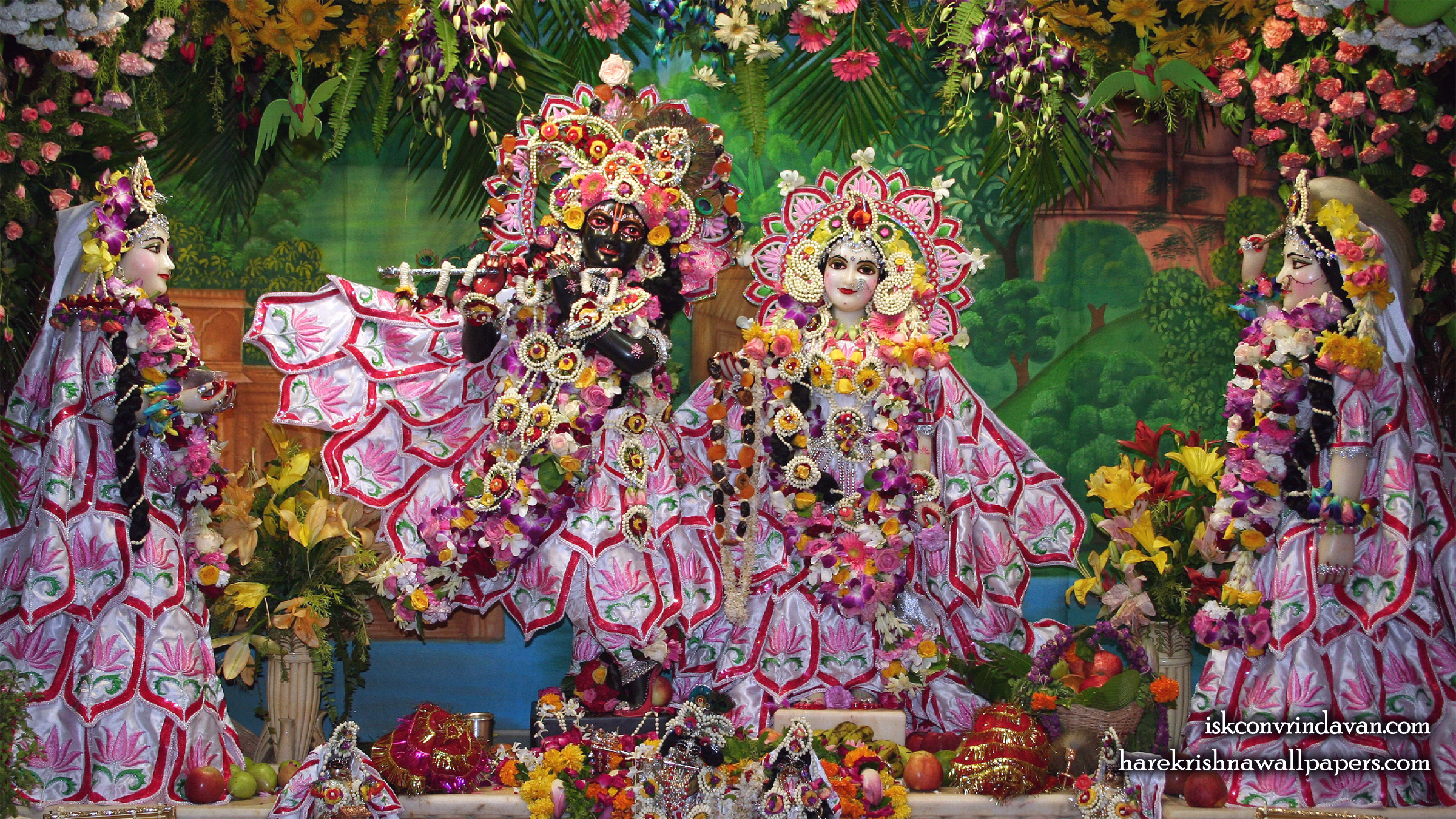 Sri Sri Radha Shyamsundar with Lalita Vishakha Wallpaper (002) Size 2400x1350 Download