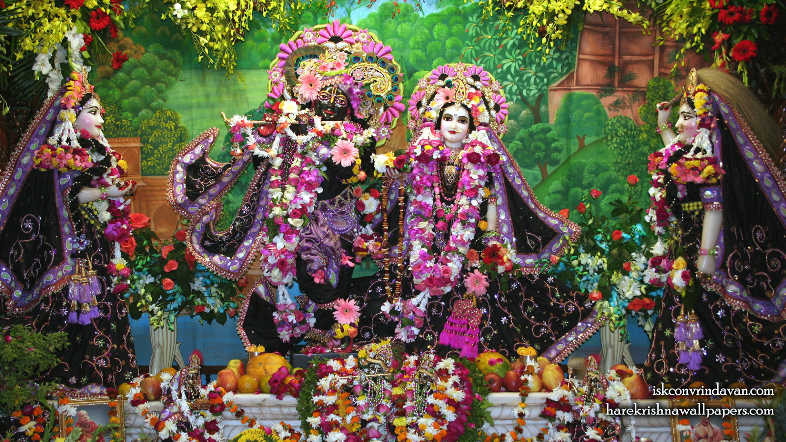 Sri Sri Radha Shyamsundar with Lalita Vishakha Wallpaper (003) Size 1600x900 Download